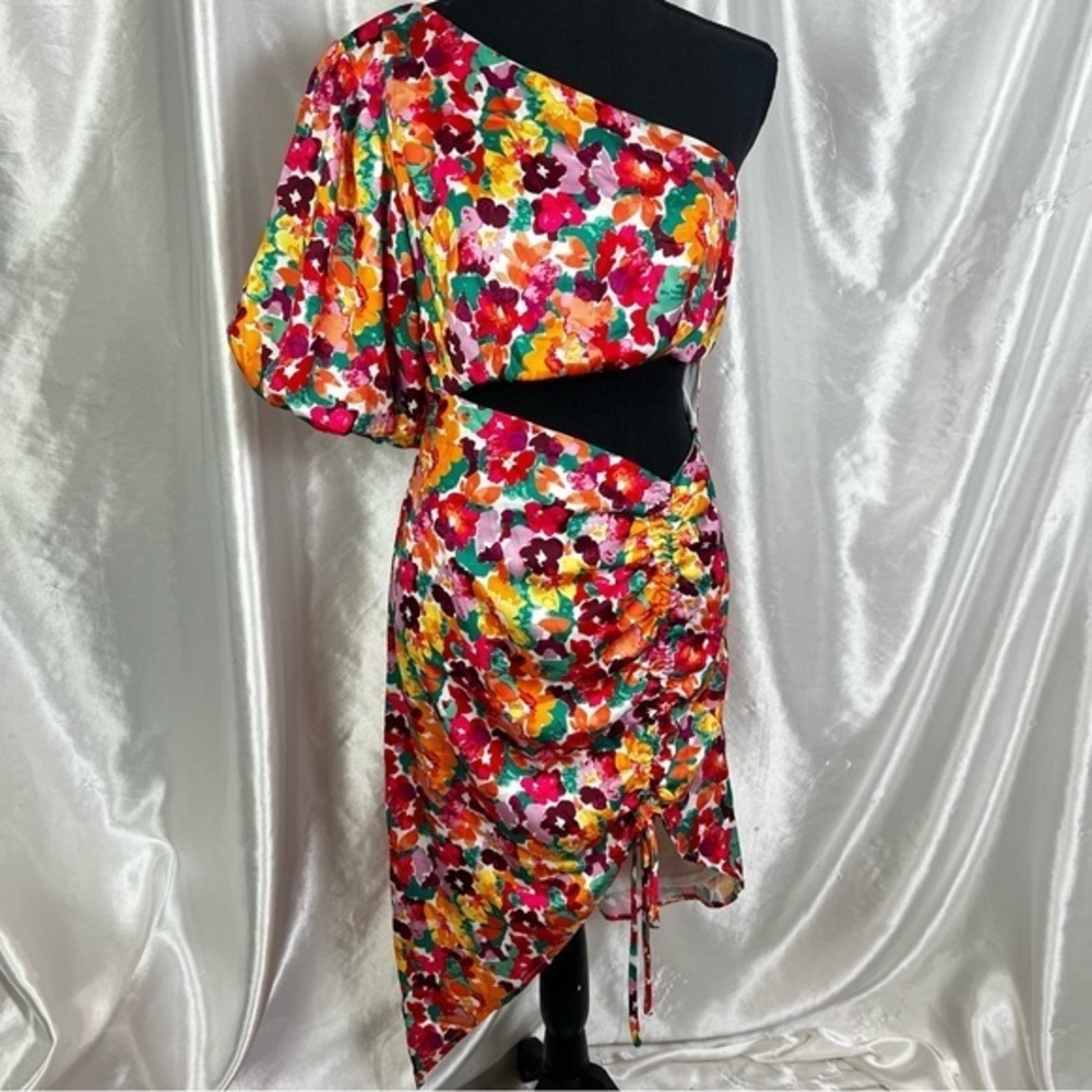 Dee Elly One-Shoulder Floral Cut-Out Midi Dress – Size M – Y2K Garden Party Chic